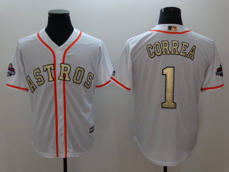Men Houston Astros #1 Correa White Gold version Game MLB Jerseys